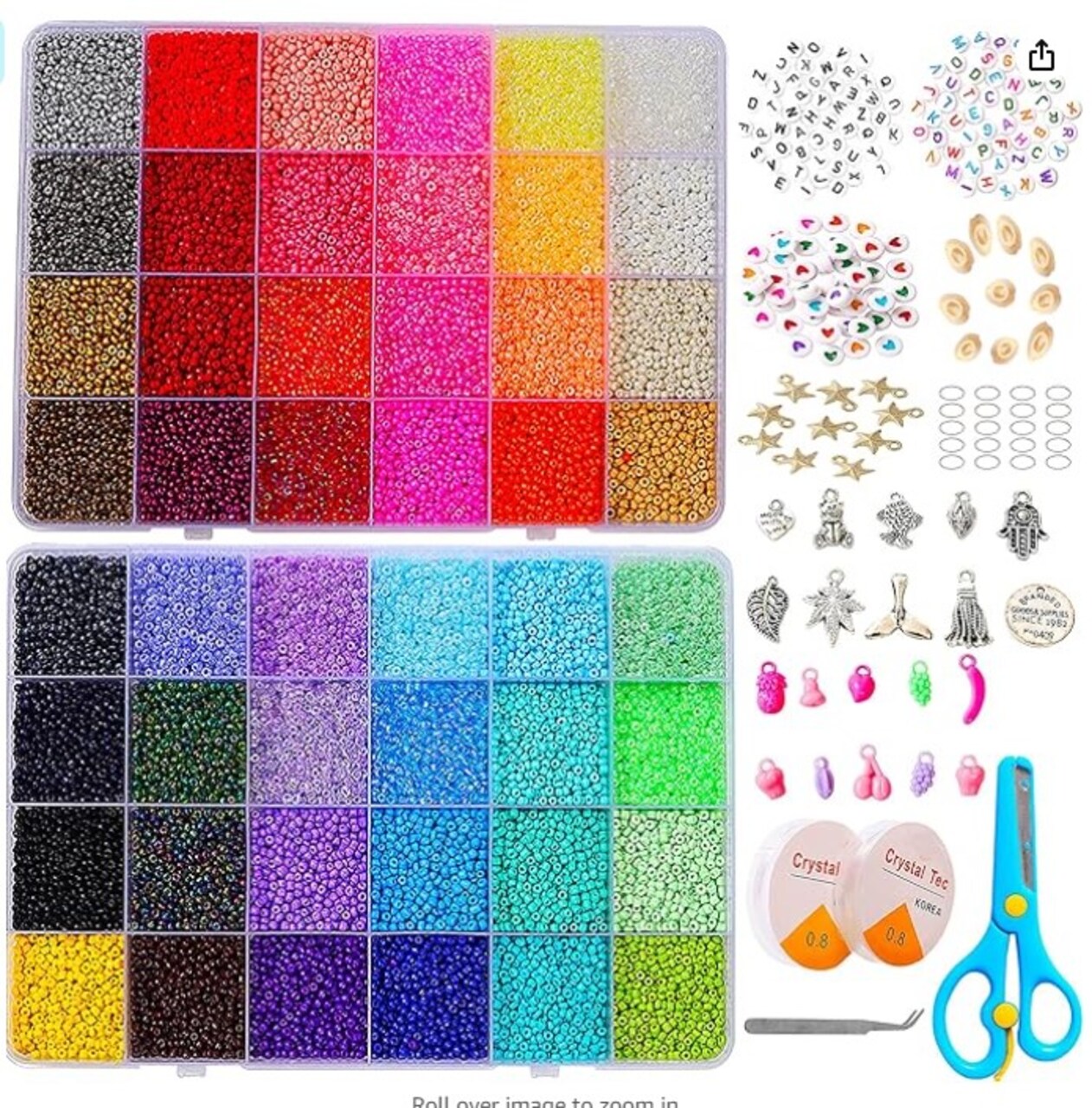 36000+pcs 2mm 48 Colors Glass Seed Beads for Bracelet Jewelry Making Kit, Adults Girls Small Beads Kit for Necklace Ring Making